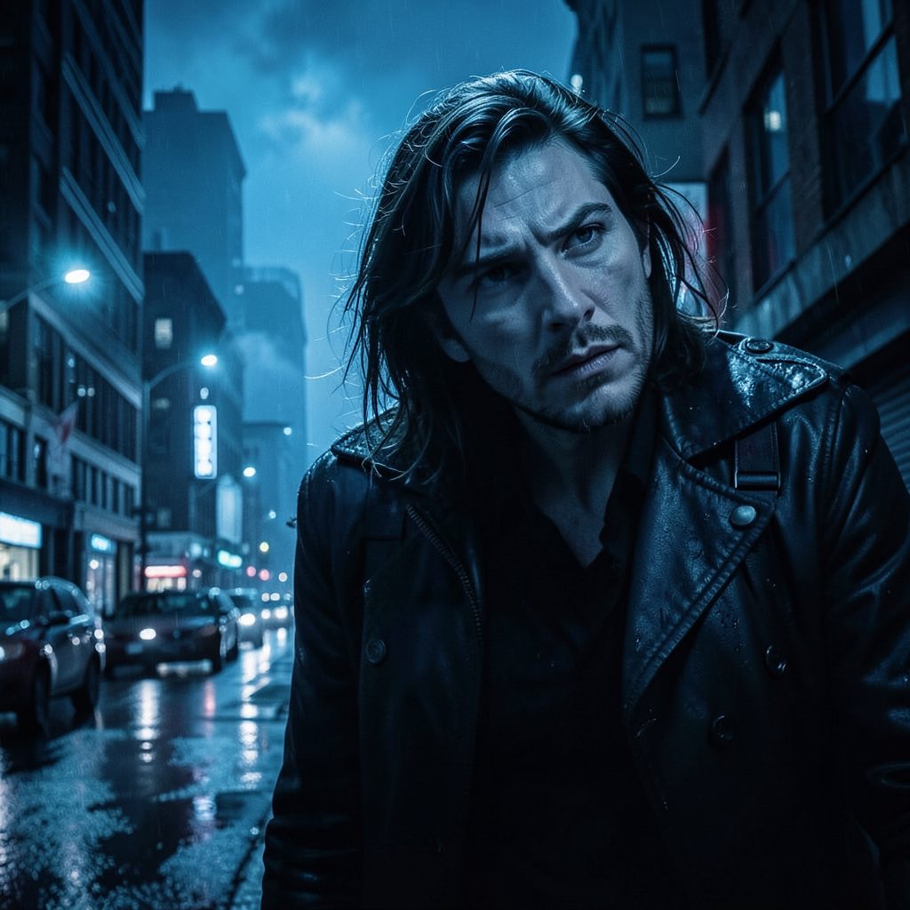 Suspense thriller movie poster with cold blue tones and a tense urban nighttime atmosphere