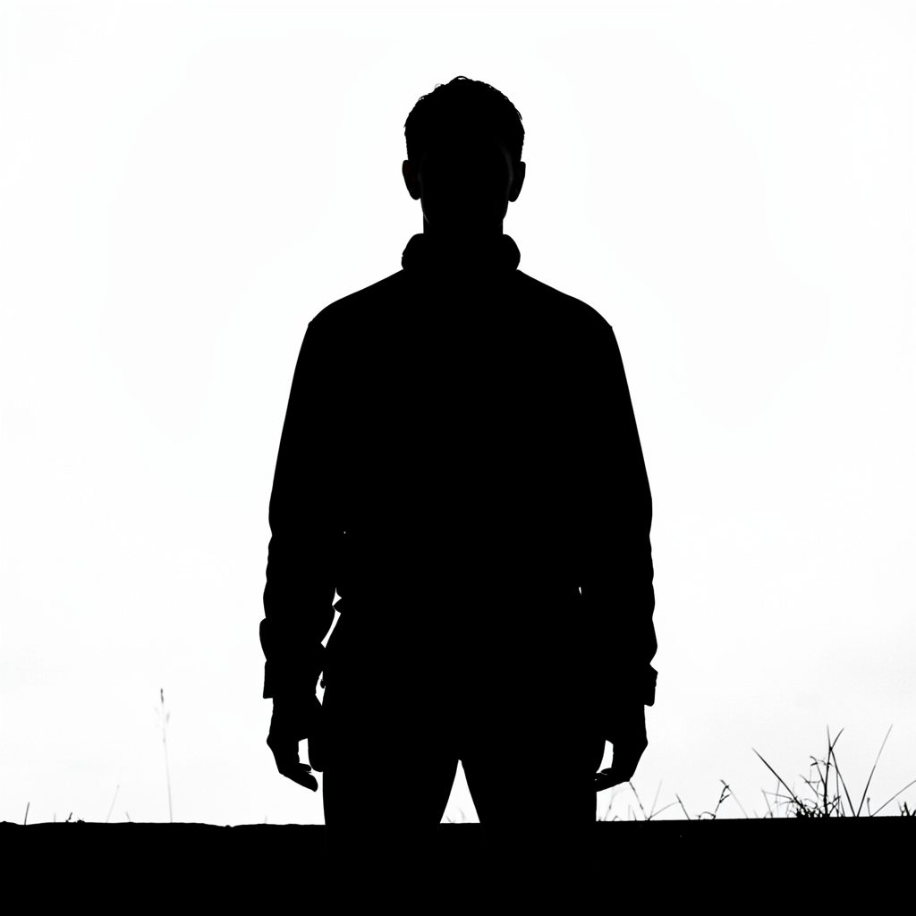 Intense thriller movie poster with stark white and deep shadow contrast and a lone figure in silhouette