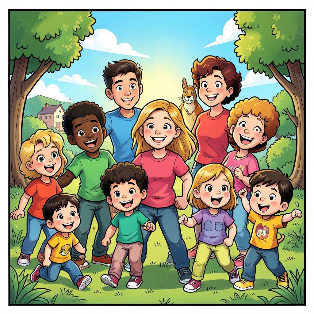 Animated family movie poster with bright colorful characters and a fun energetic comic-book style