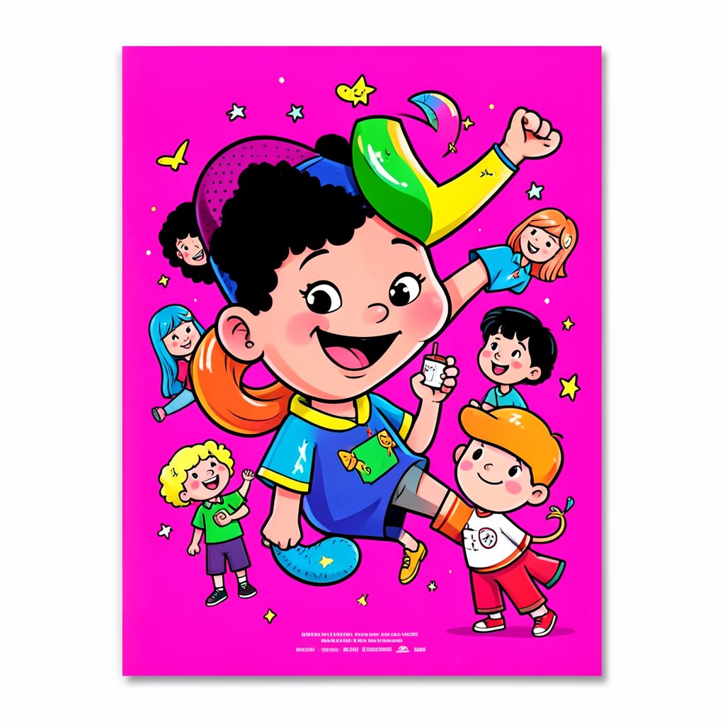 Bright pink and playful movie poster with a cheerful pop-art style and vivid colors